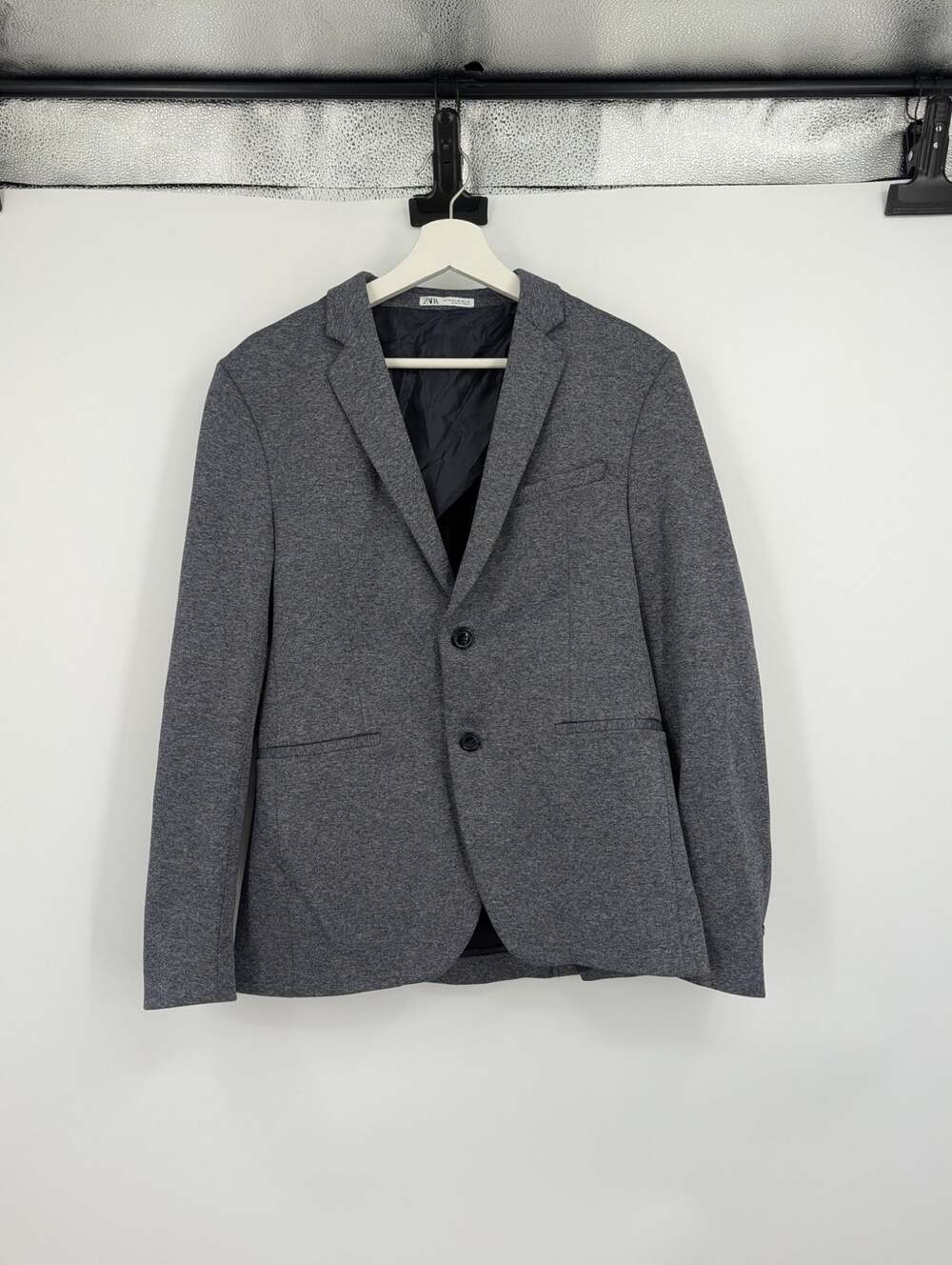Zara Men's Blazer Size 36 4 Way Stretch Comfort Knit Heathered Navy Blue Career